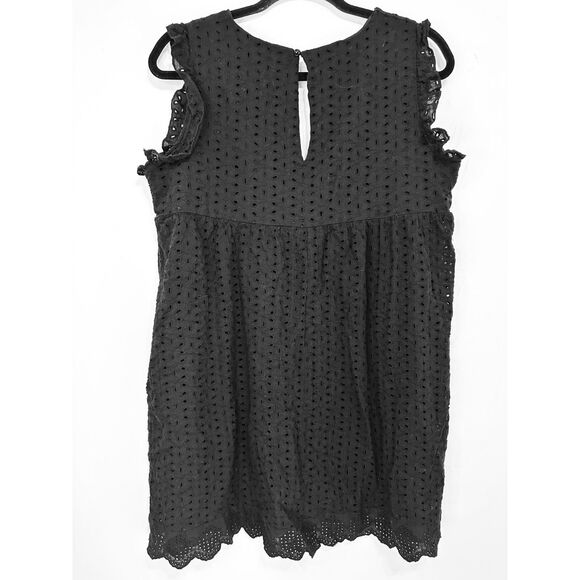 Women's Eyelet Lace Cover-up Mini Dress Size L Deep V-Neck Pockets - Picture 2 of 2